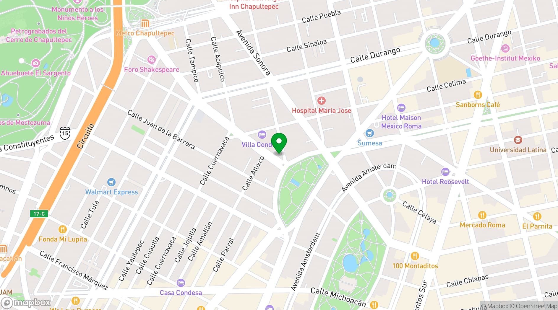Map showing Hotel CondesaDF
