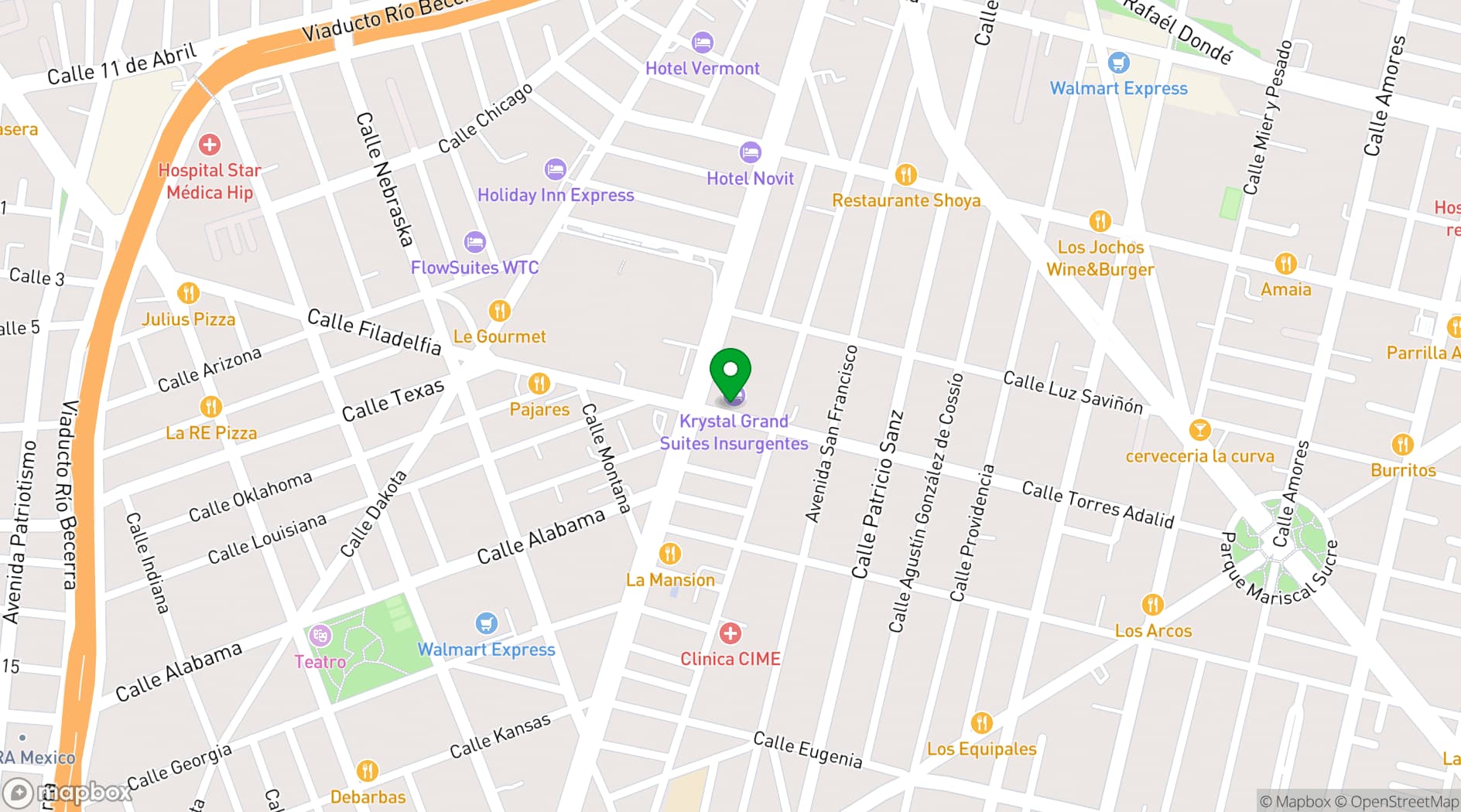Map showing Fogo de Chão - Mexico City Insurgentes