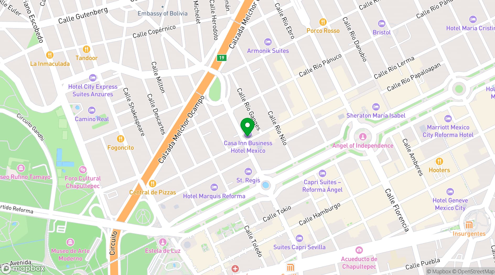 Map showing Laila Hotel CDMX