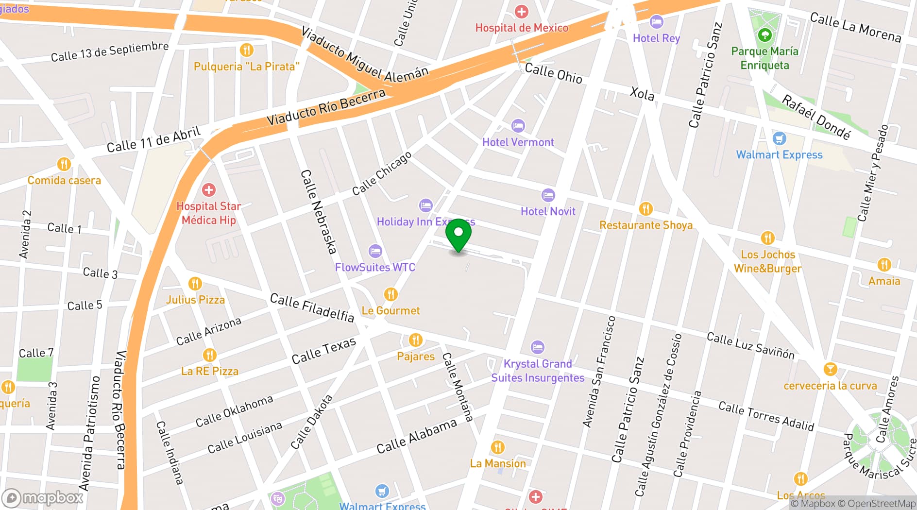 Map showing Meeting Room, Virtual and Private Office at Napoles, Mexico City