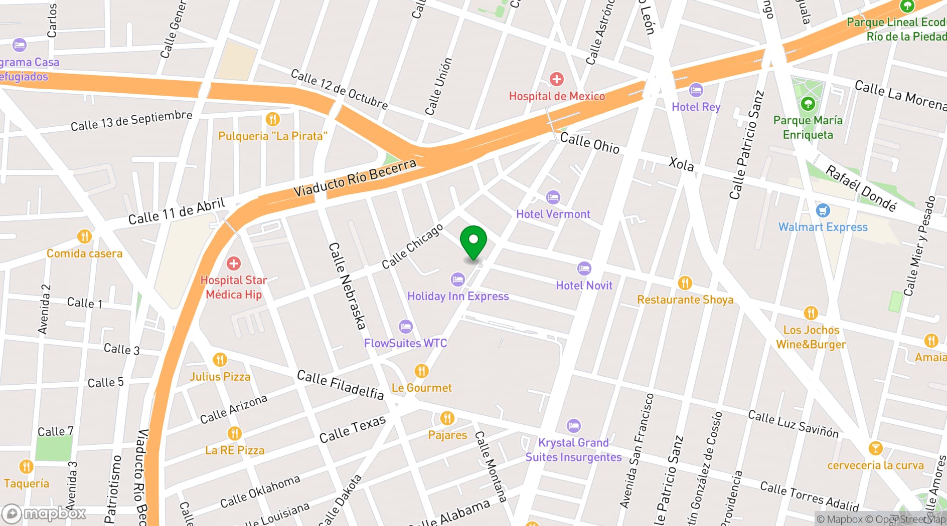 Map showing Crowne Plaza Hotel de Mexico