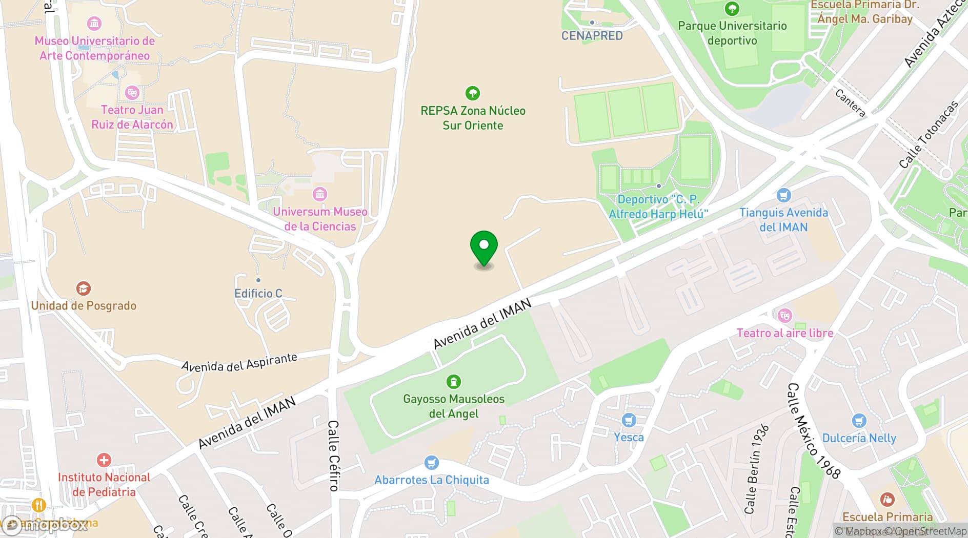 Map showing Centro de Exposiciones y Congresos UNAM