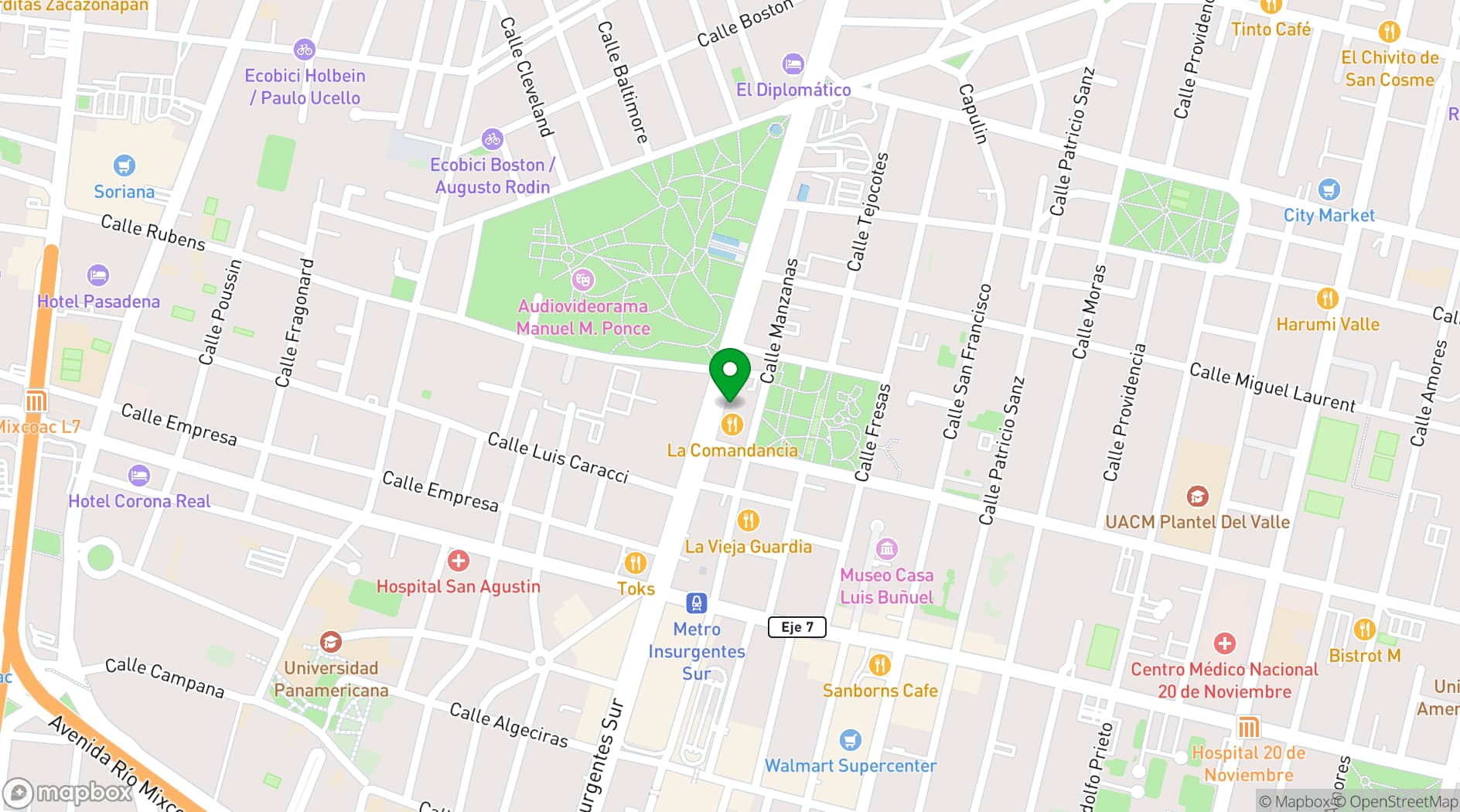 Map showing Workrooms Rio Mixcoac