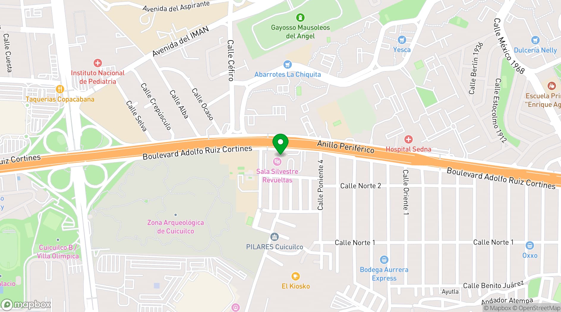 Map showing Ollin Yoliztli Cultural Center