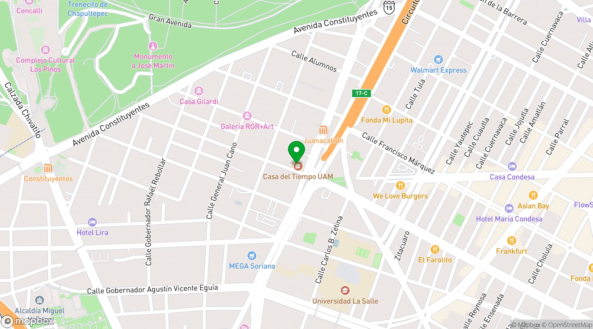 Map showing Casa del Tiempo