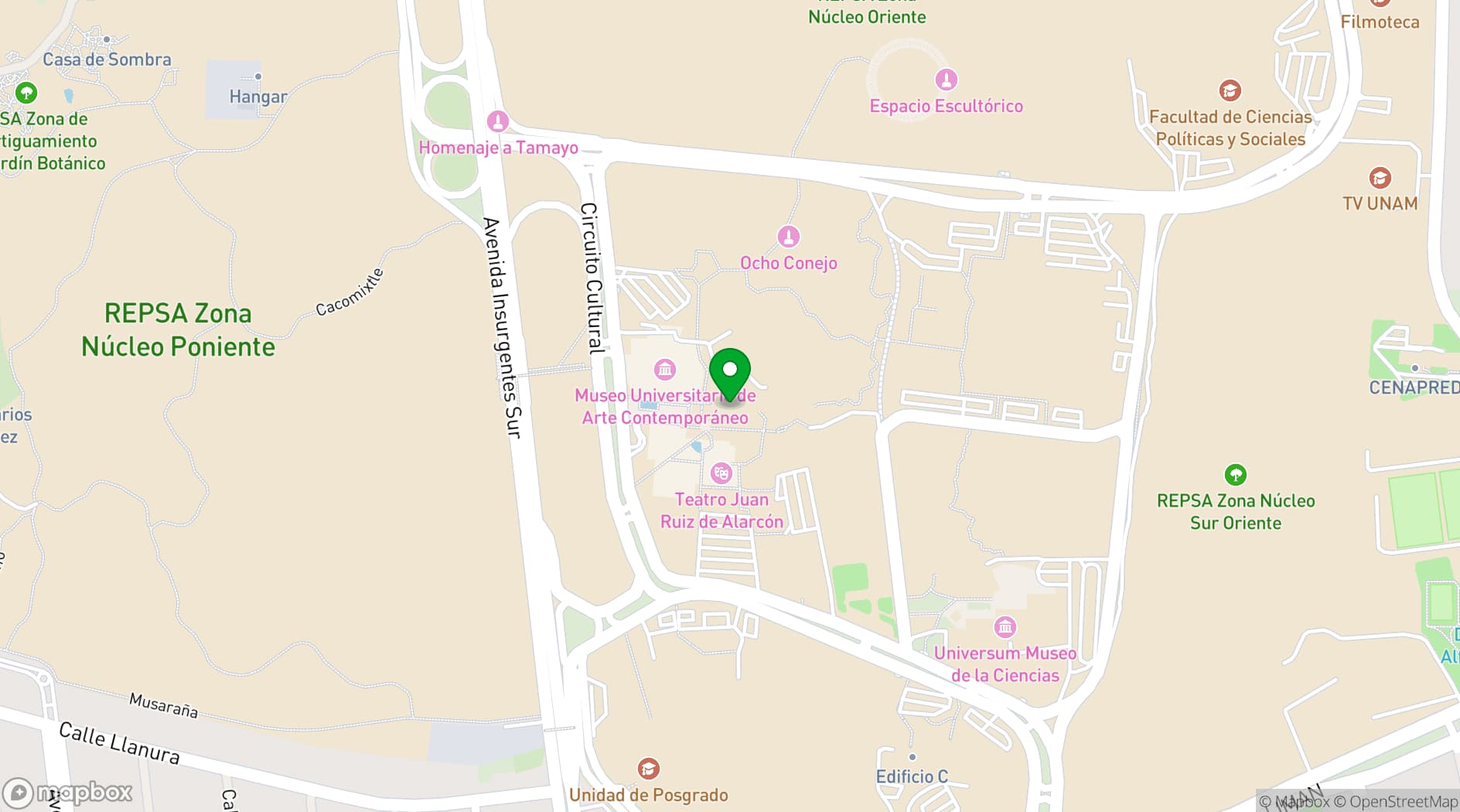 Map showing Música UNAM
