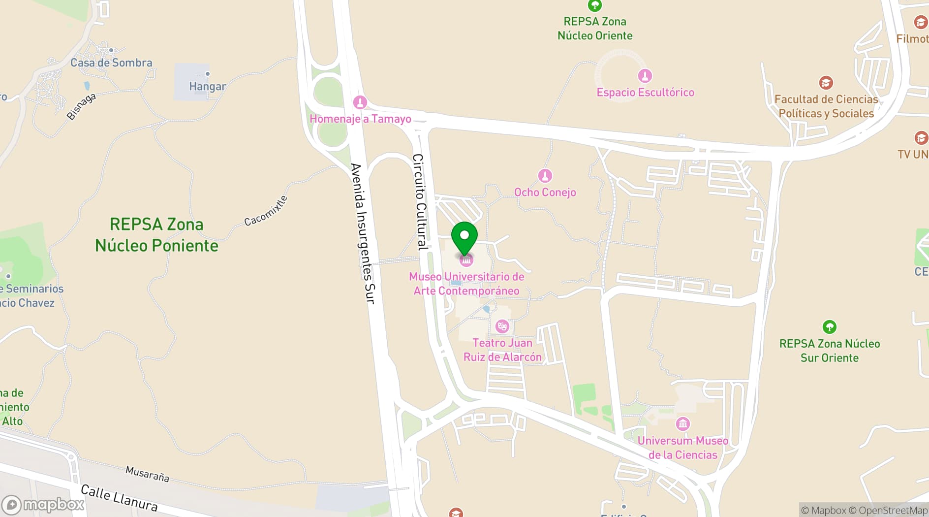 Map showing MUAC Contemporary Art Museum