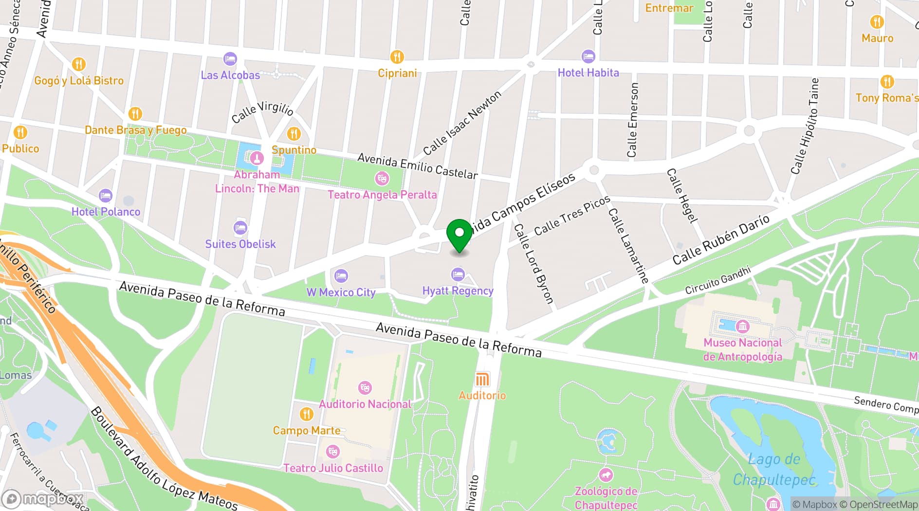 Map showing Hyatt Regency Mexico City