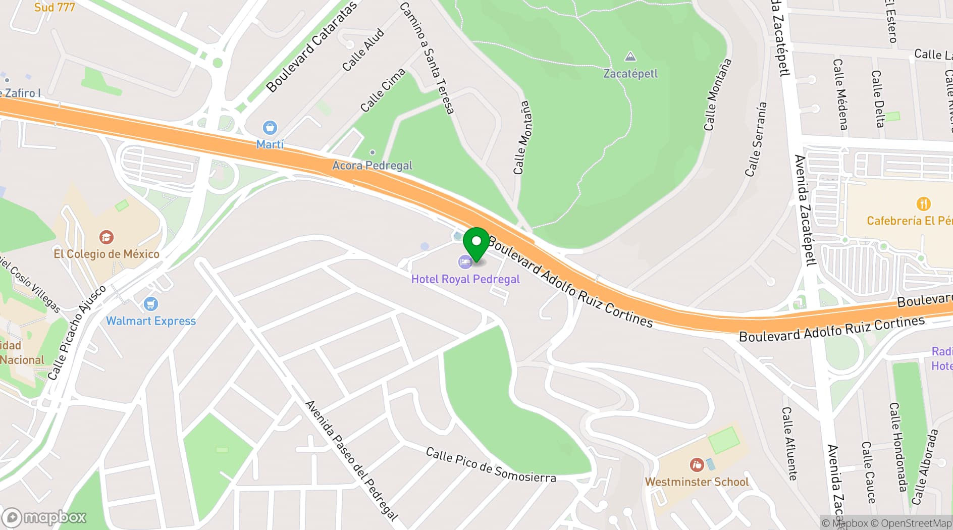 Map showing Hotel Royal Pedregal
