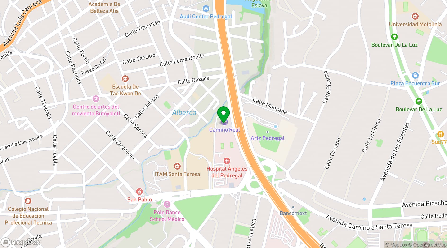 Map showing Real del Pedregal