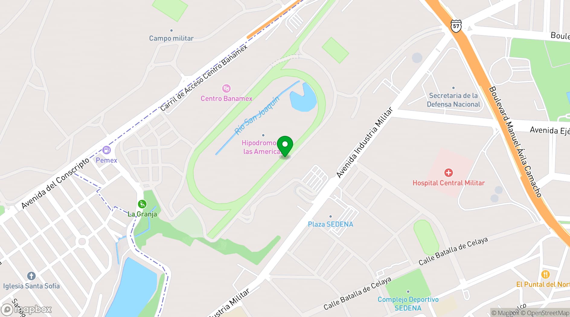Map showing Hipódromo de Las Américas