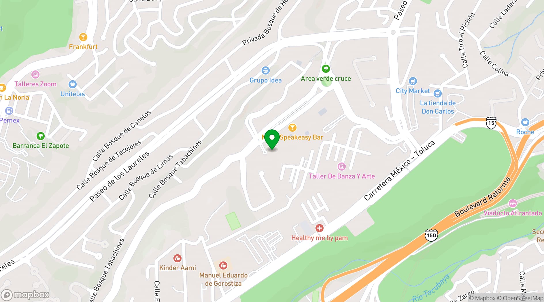 Map showing Live Aqua Ciudad de México Bosques de las Lomas
