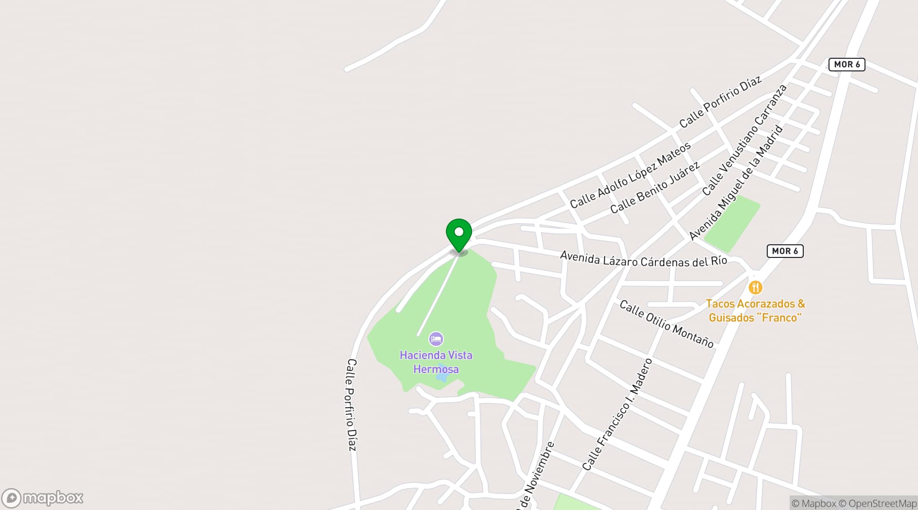 Map showing Hotel Hacienda Vista Hermosa