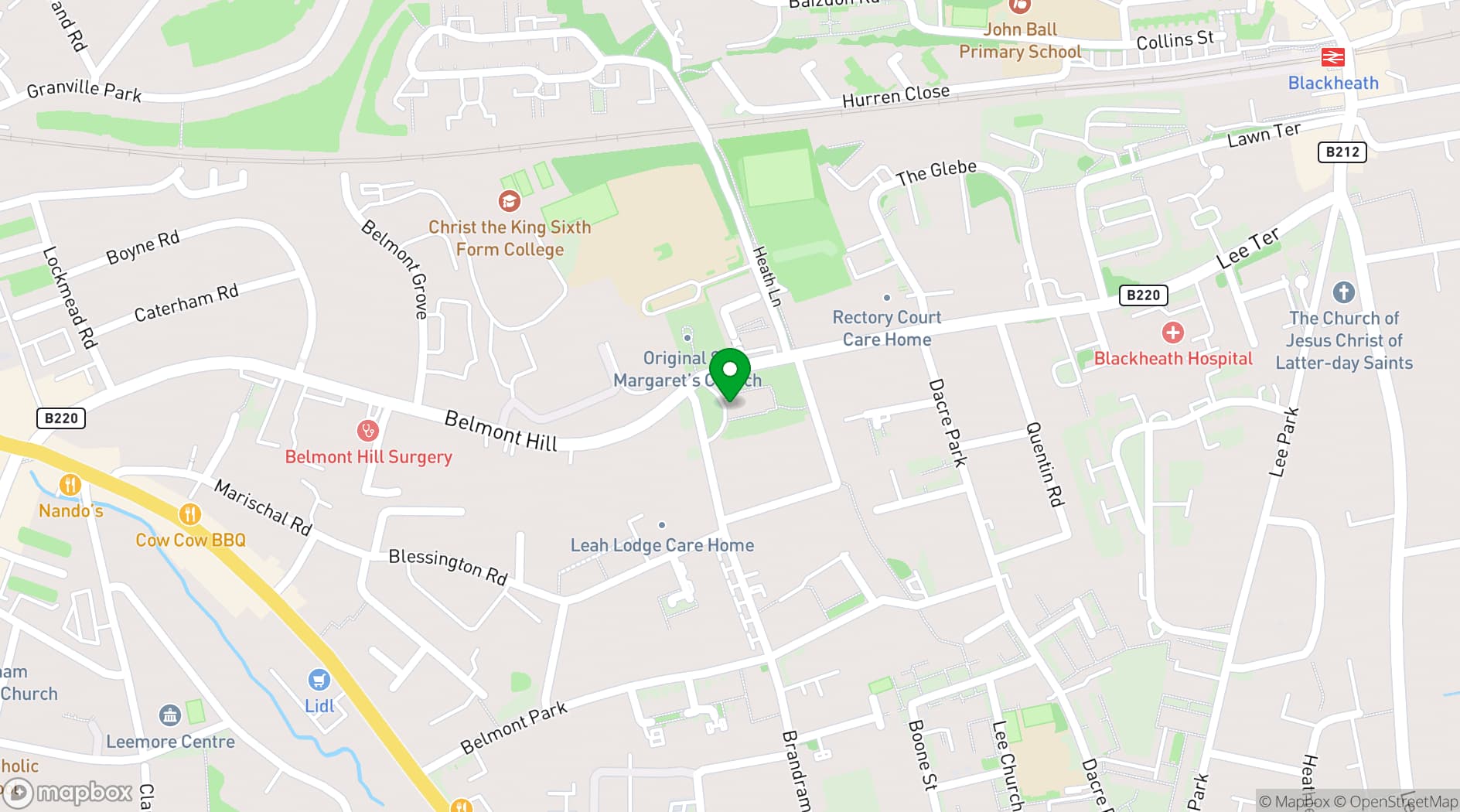 Map showing St Margaret's Lee