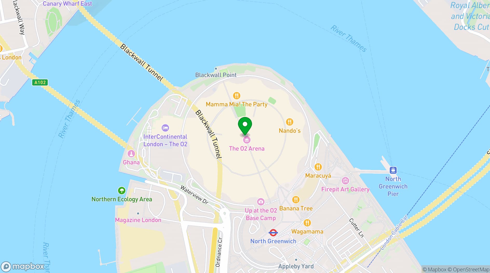 Map showing Christmas at indigo at The O2