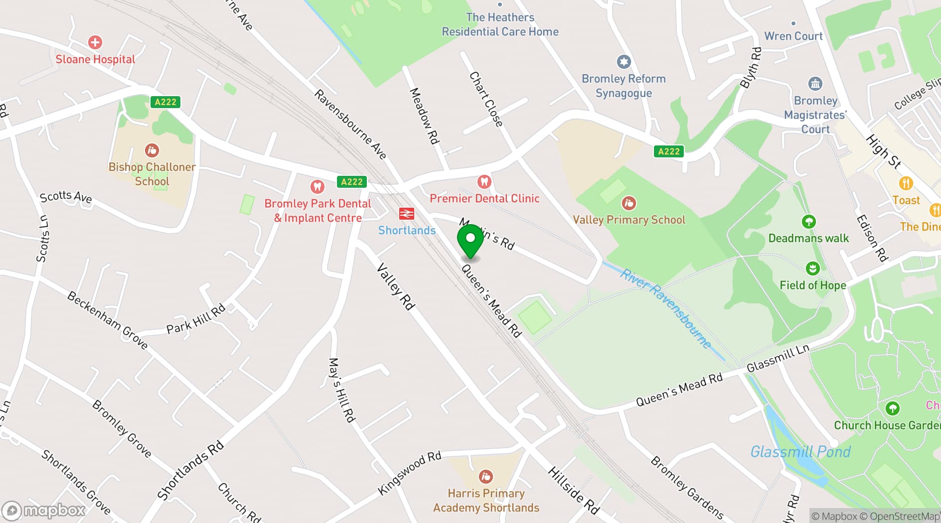Map showing The Shortlands Tavern