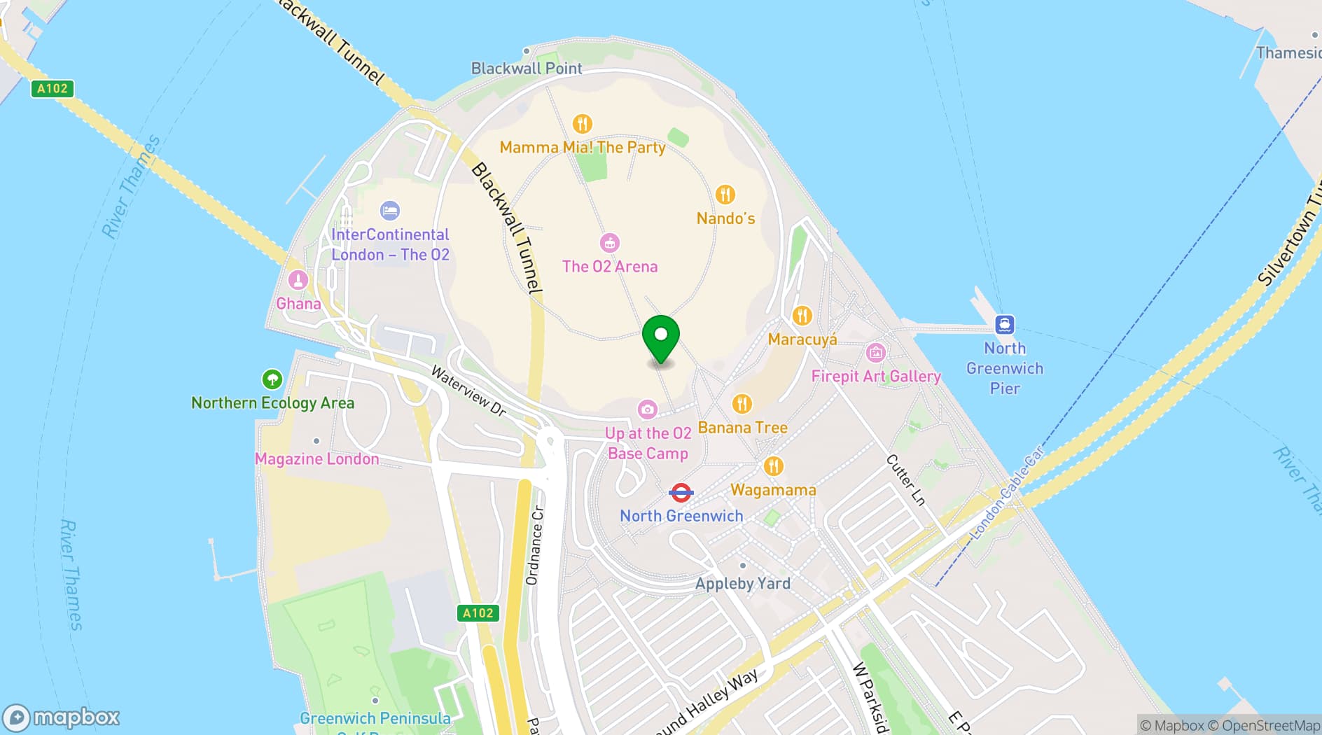 Map showing All Bar One - The O2