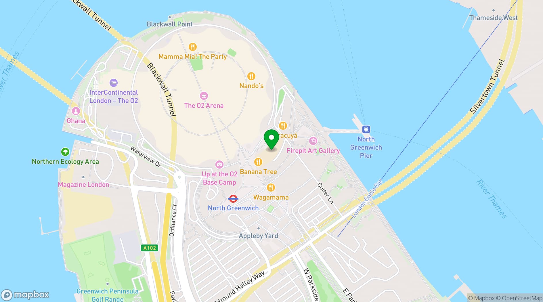 Map showing Café Rouge London - The O2