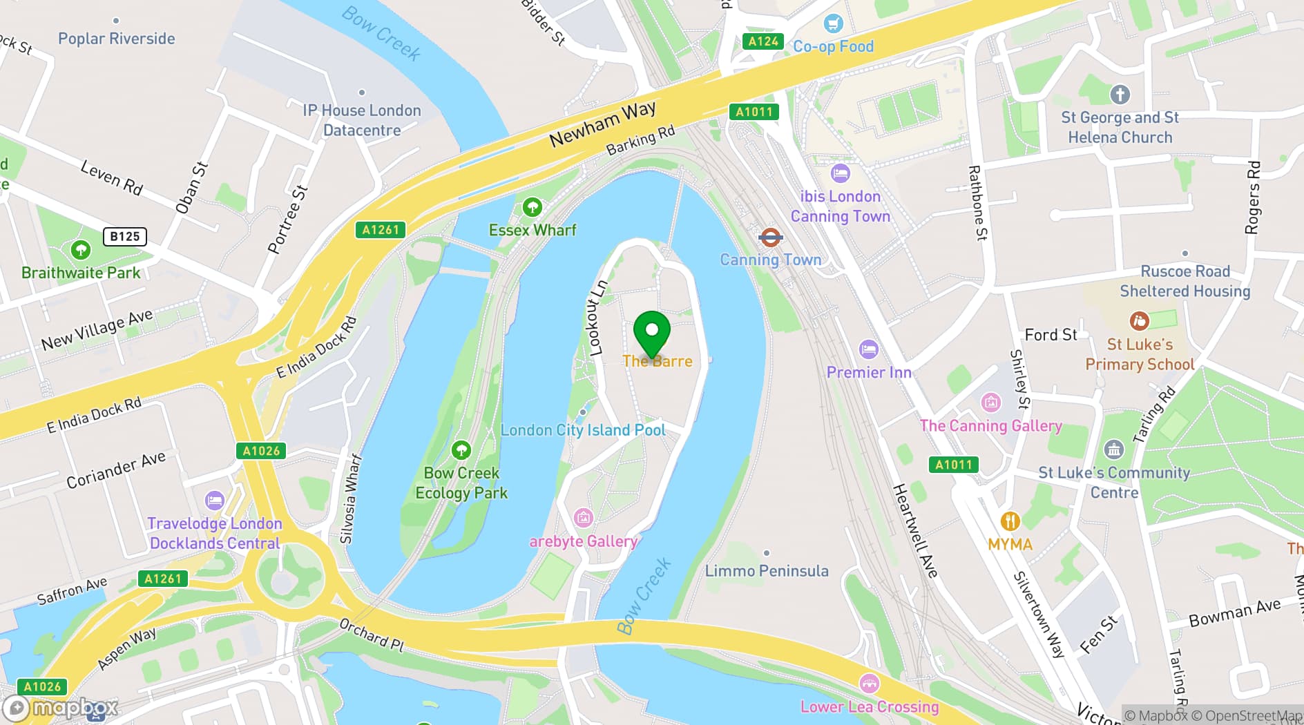 Map showing English National Ballet at London City Island