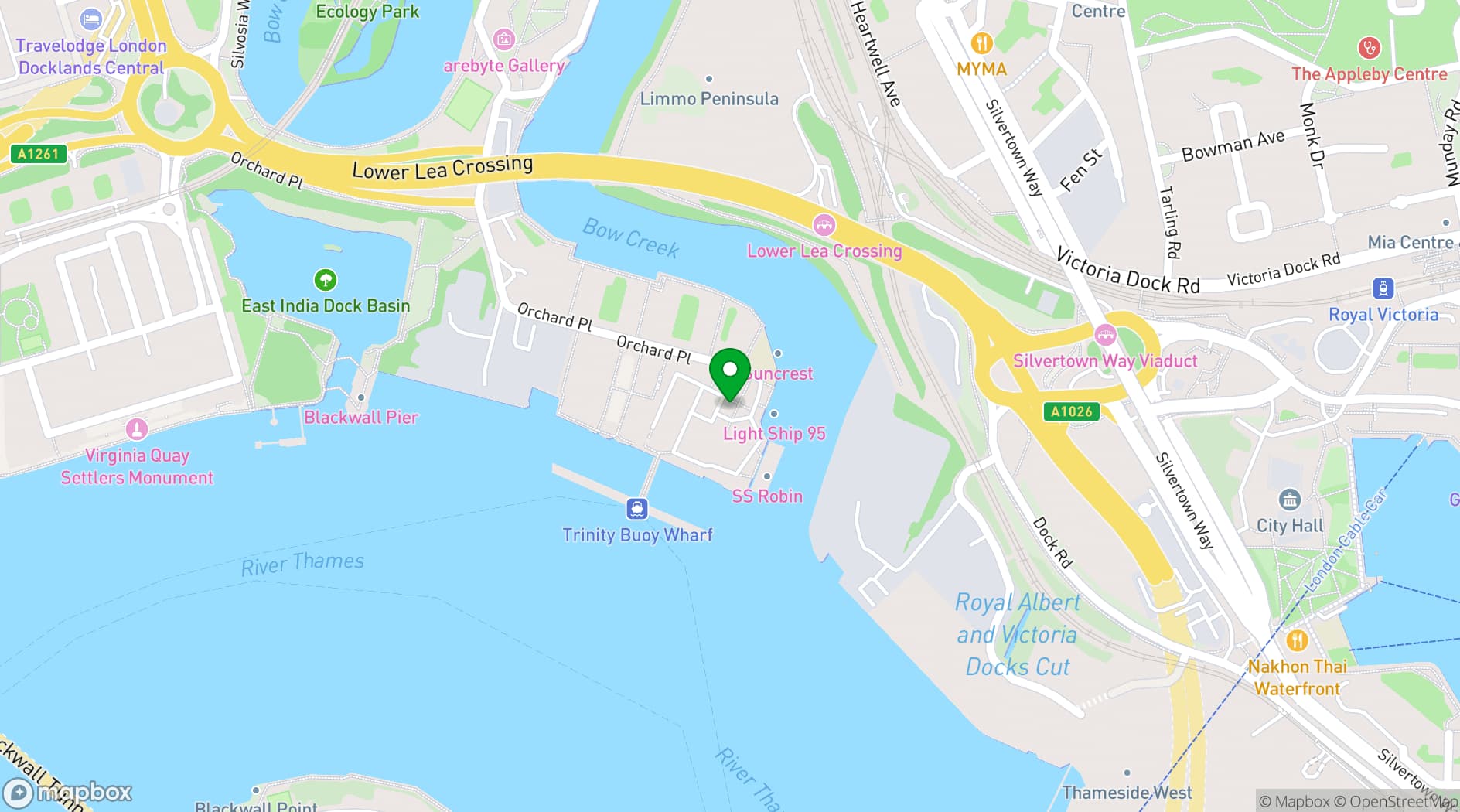 Map showing London Docklands Warehouse