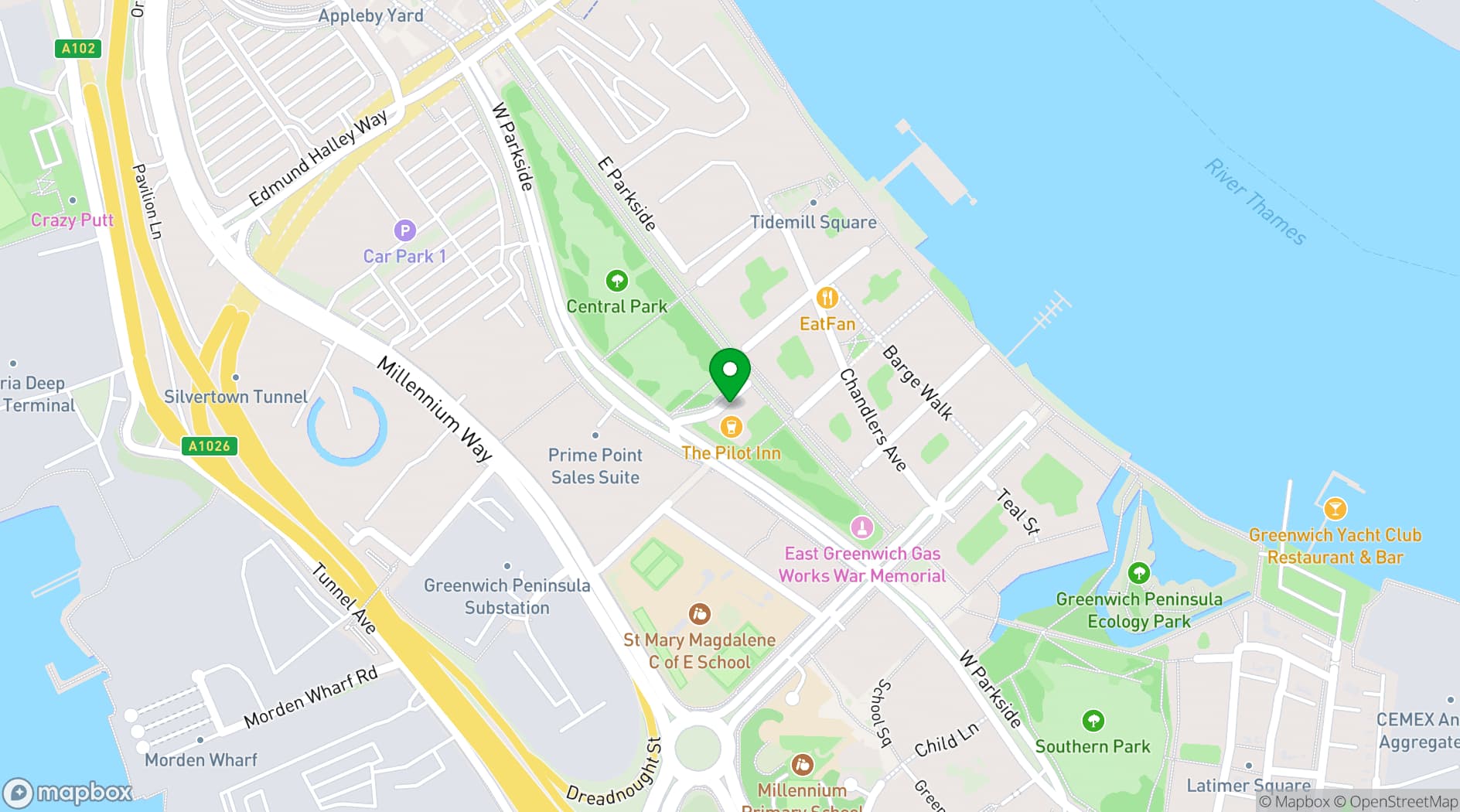 Map showing The Pilot Greenwich