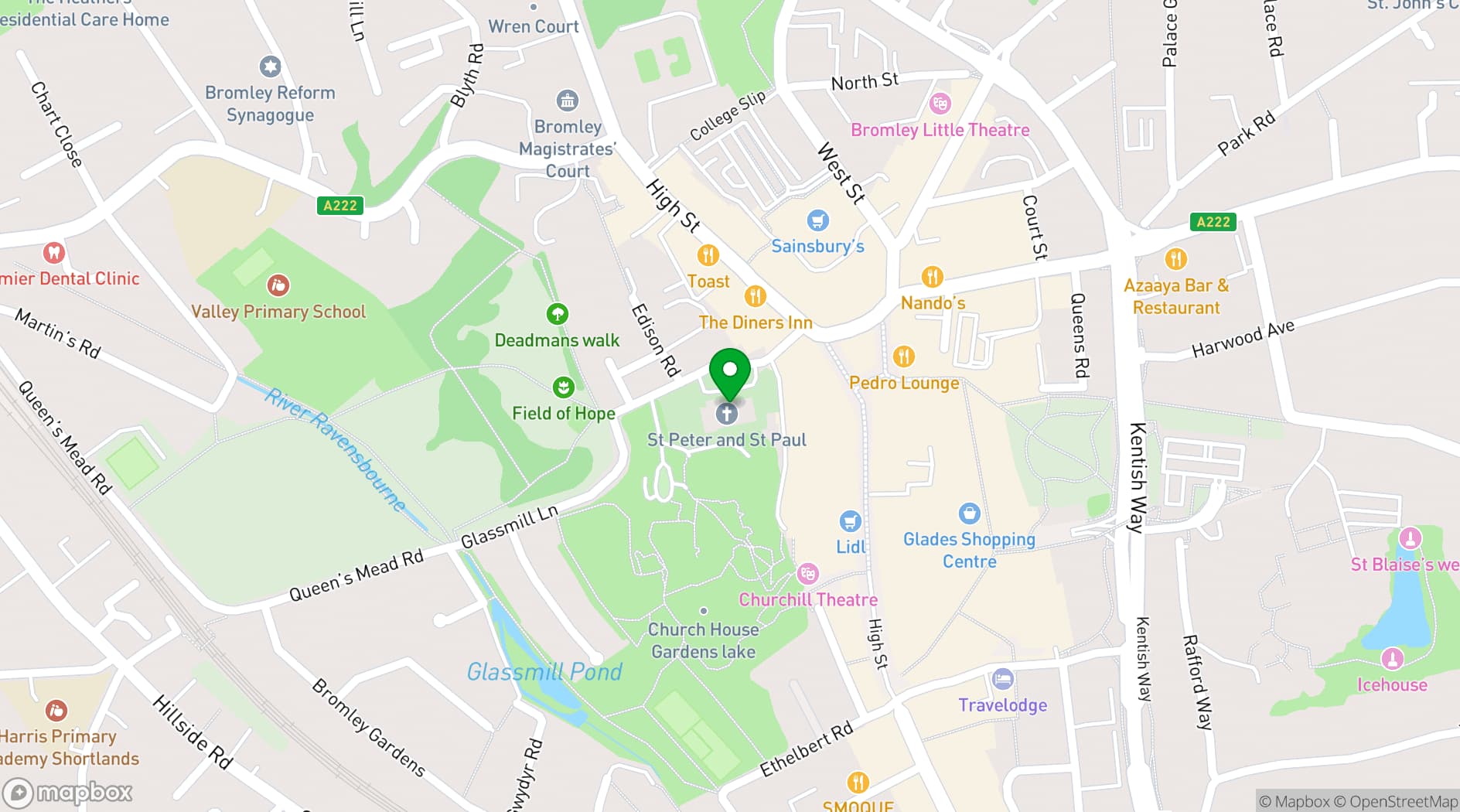 Map showing Bromley Parish Church
