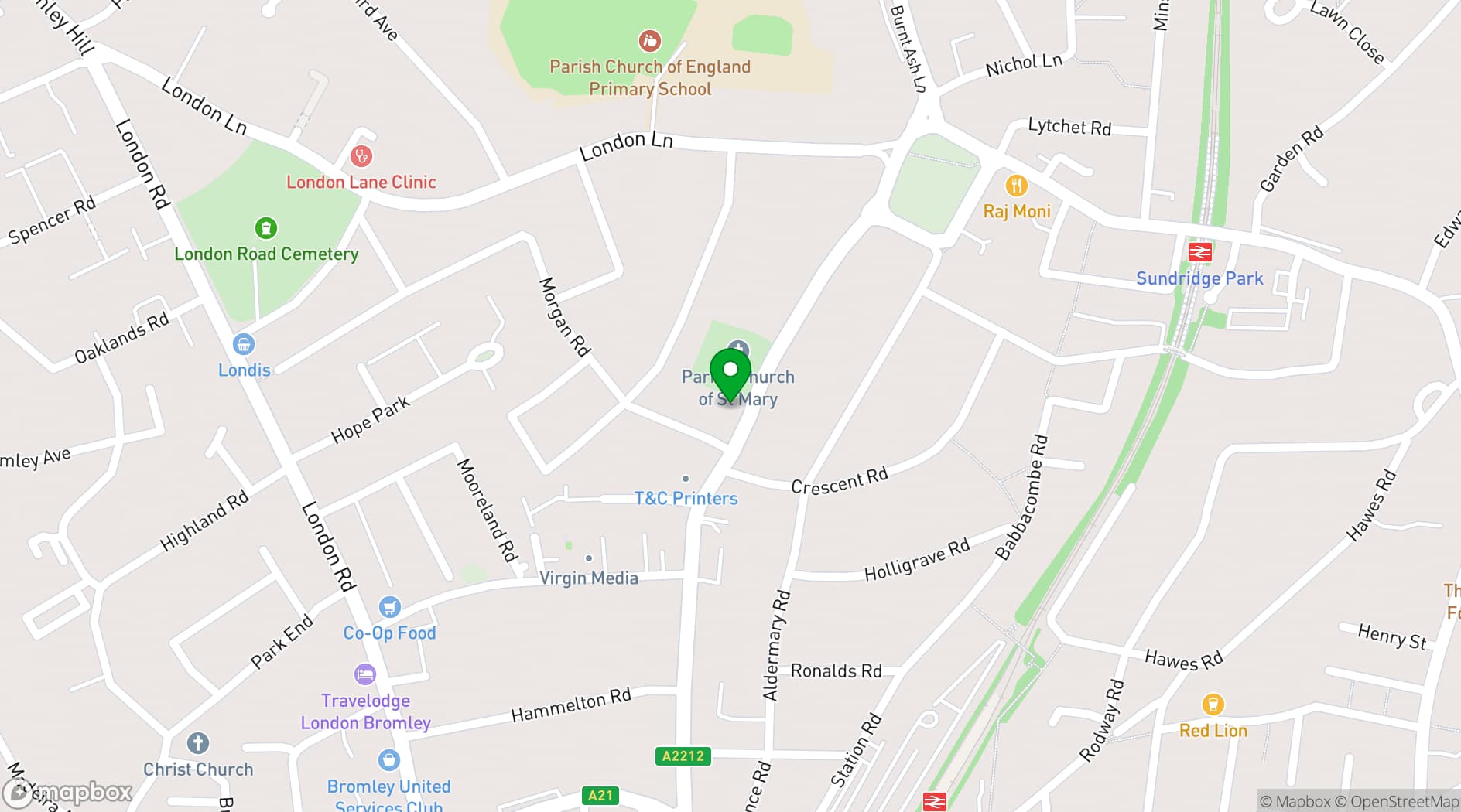 Map showing St Mary's Church House and Hall