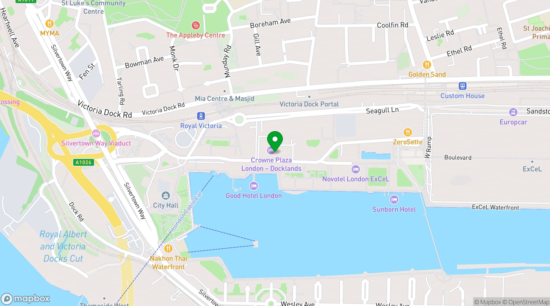 Map showing Crowne Plaza London Docklands