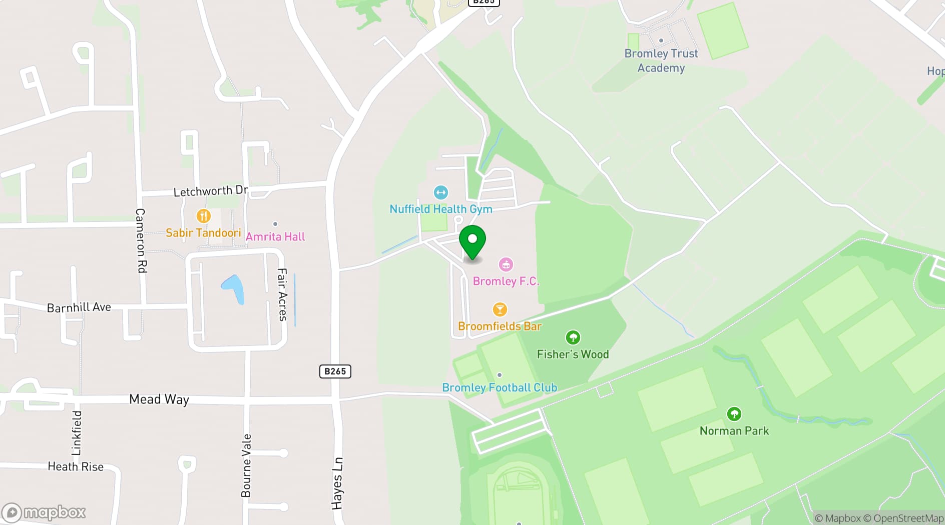 Map showing Bromley Football Club
