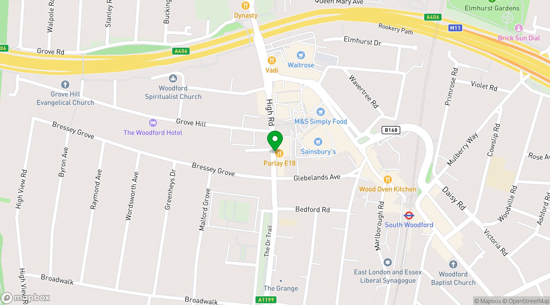 Map showing Parlay E18 Bar & Grill