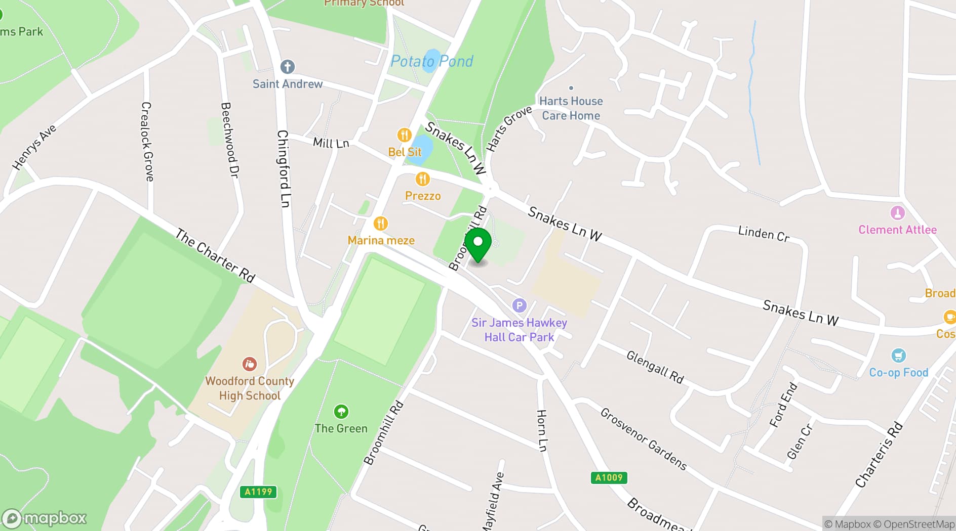 Map showing Sir James Hawkey Hall