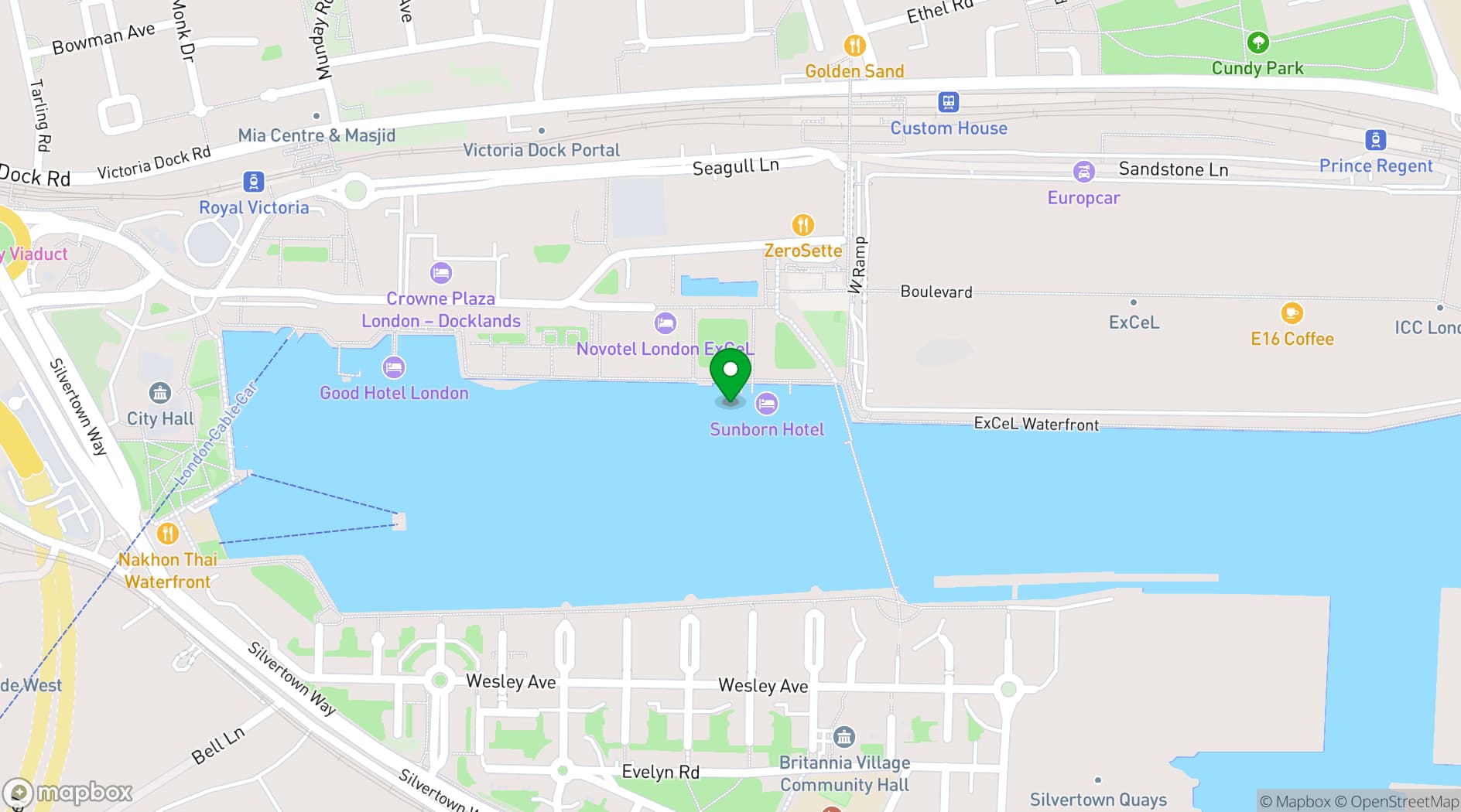 Map showing Sunborn London Yacht Hotel