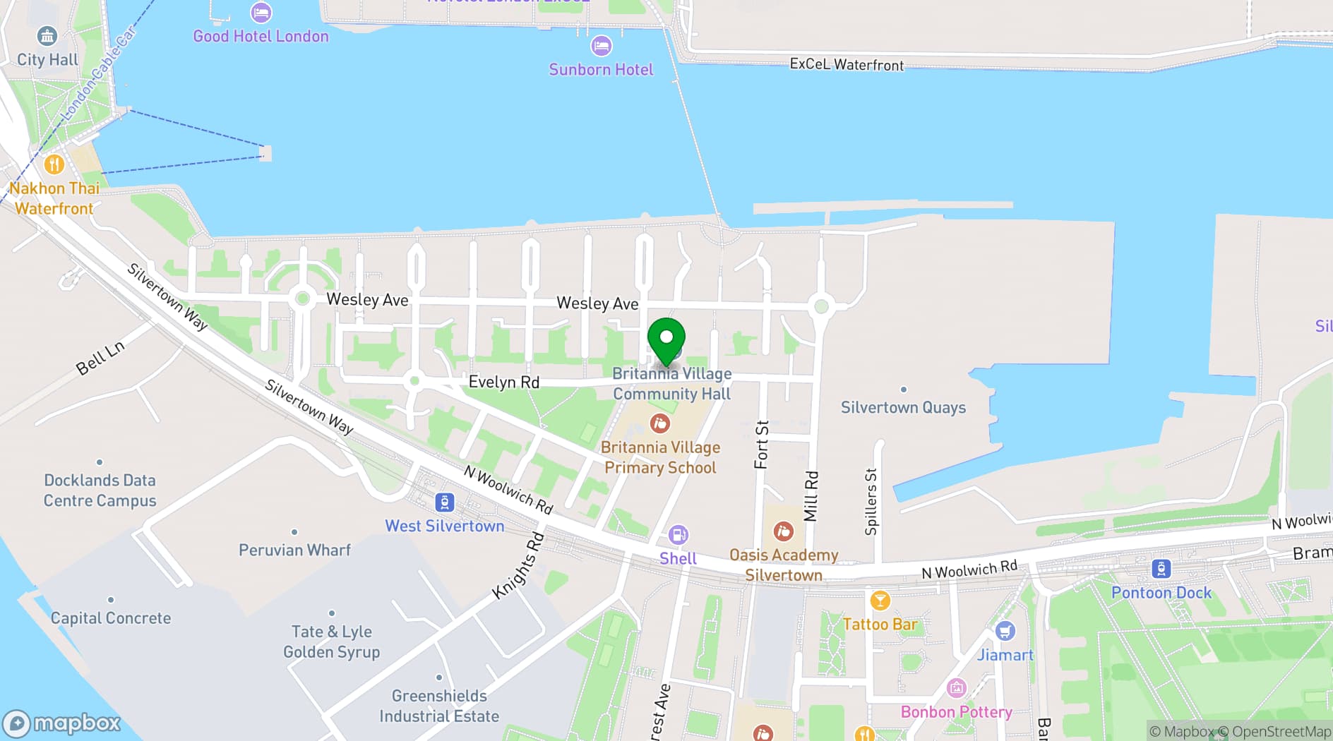 Map showing Britannia Village Hall