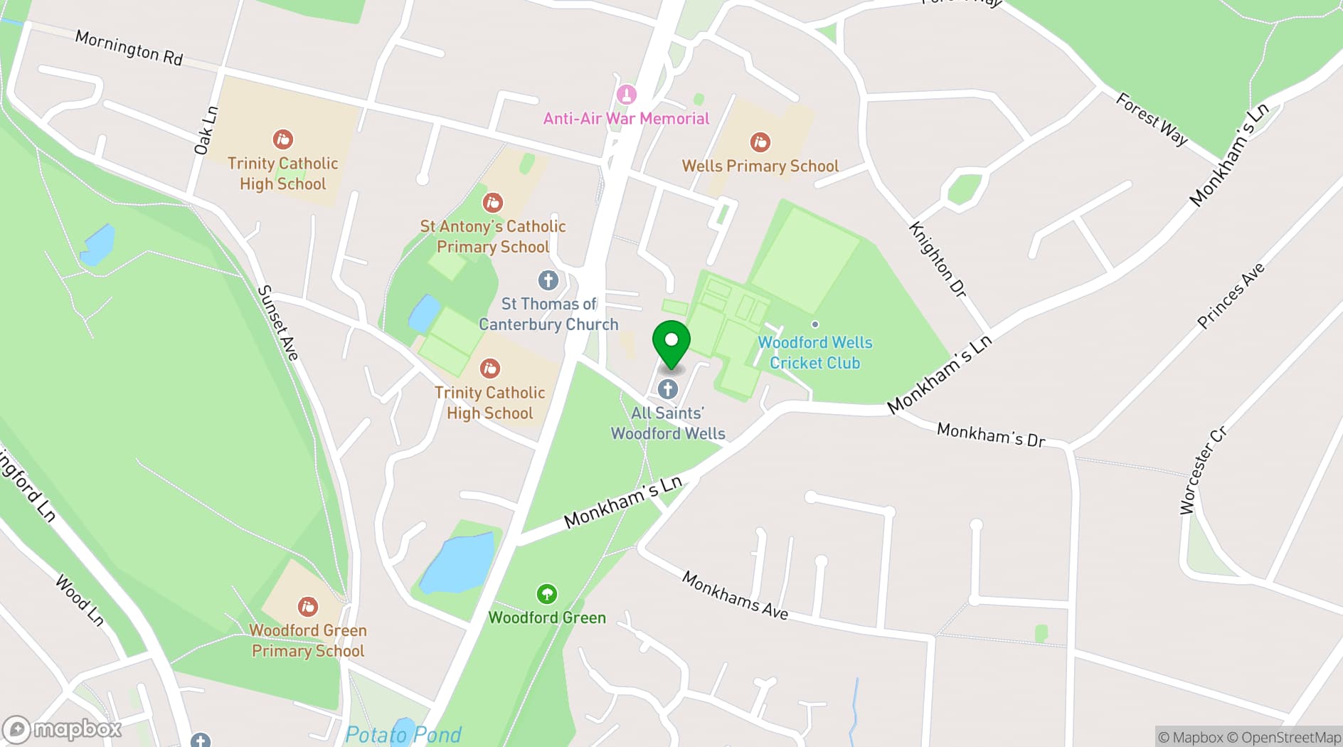 Map showing All Saints' Woodford Wells