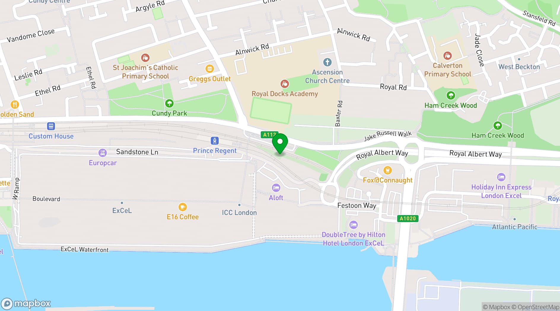 Map showing Aloft London ExCeL