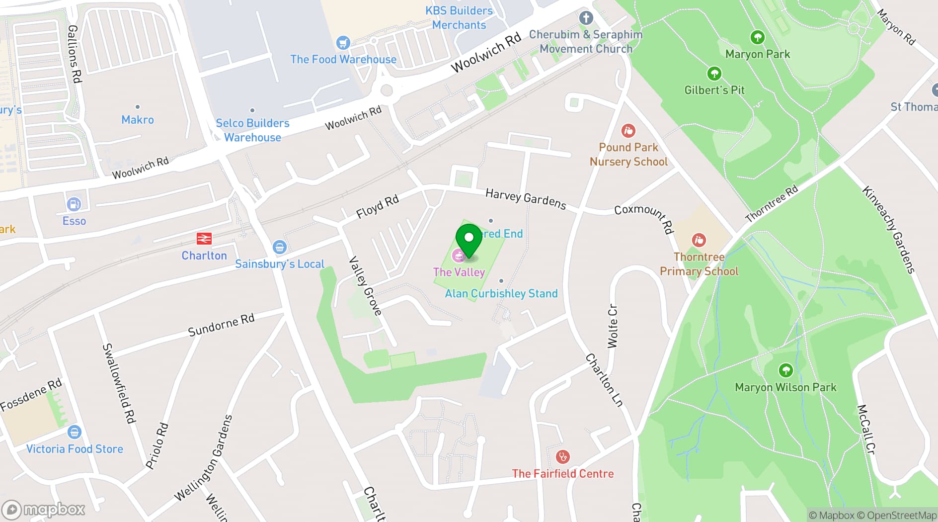 Map showing Charlton Athletic Football Club