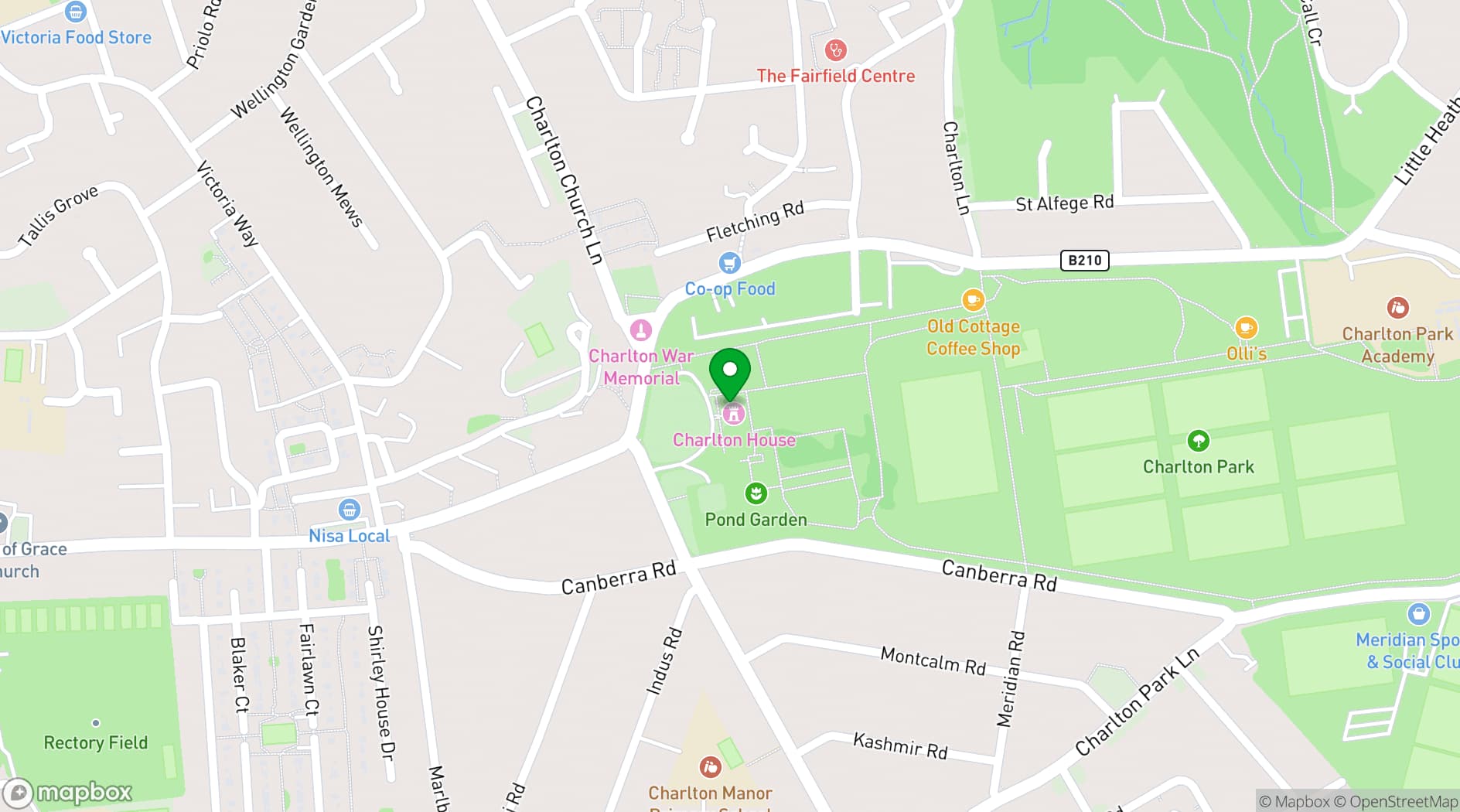 Map showing Charlton House & Gardens