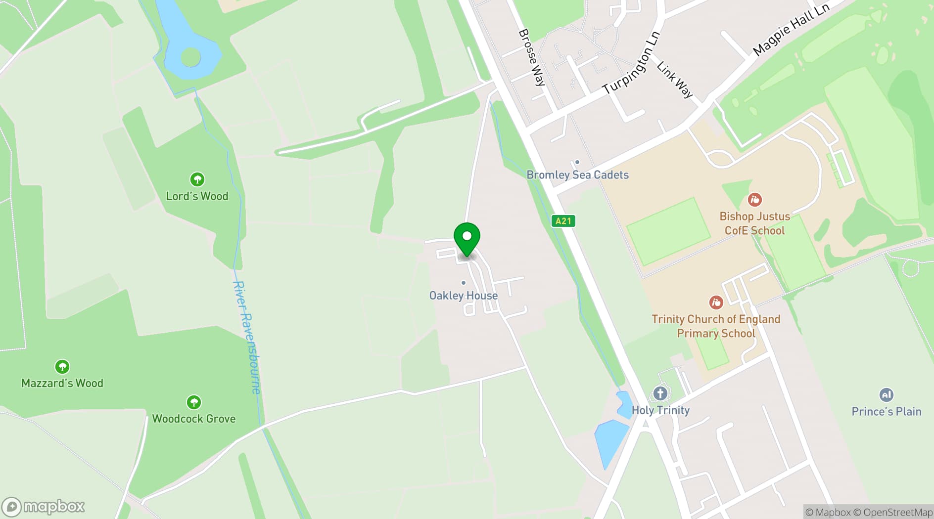 Map showing Oakley House