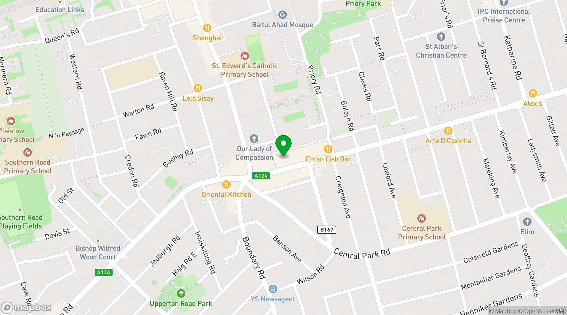 Map showing Boleyn Banqueting Suite