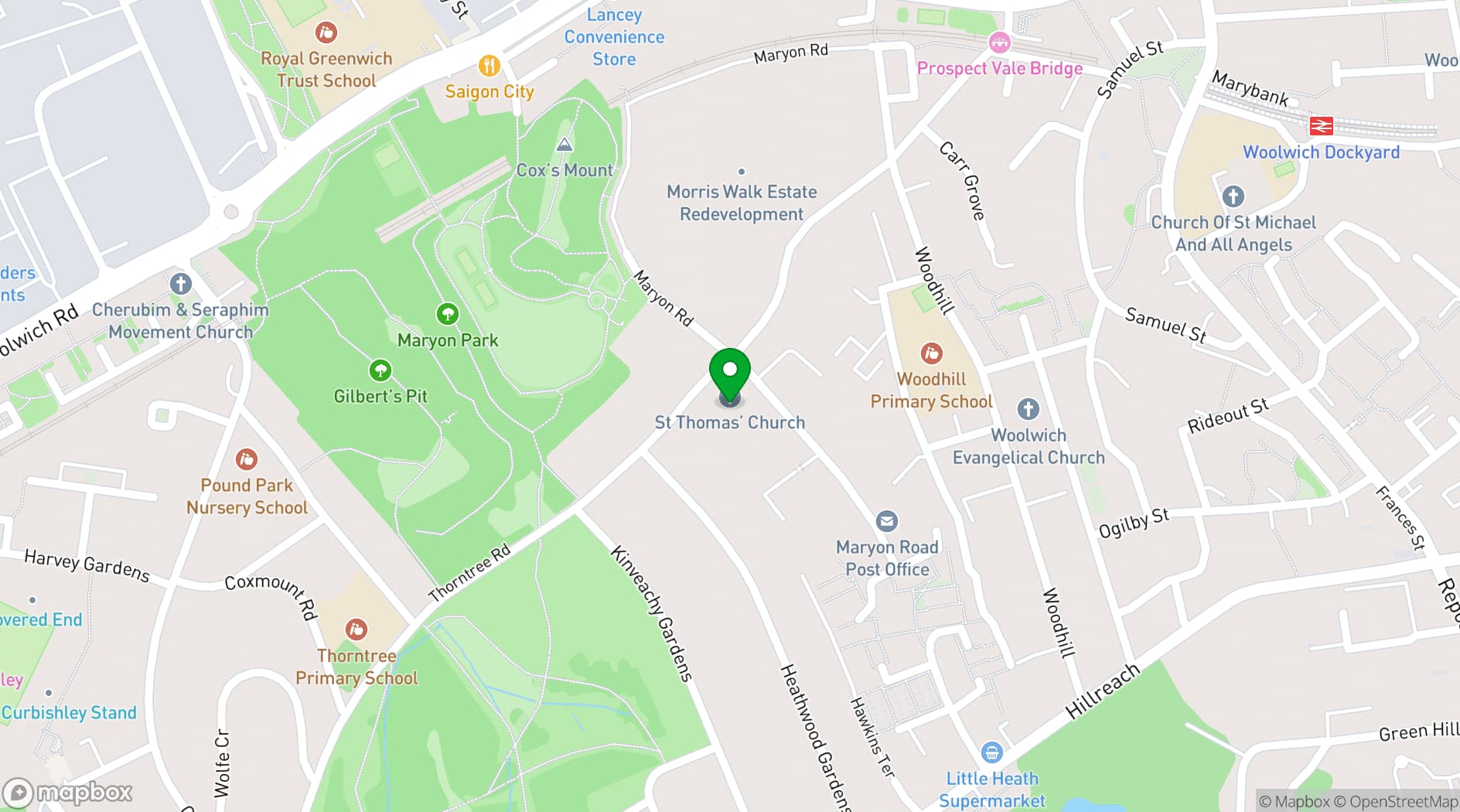 Map showing St Thomas' Church
