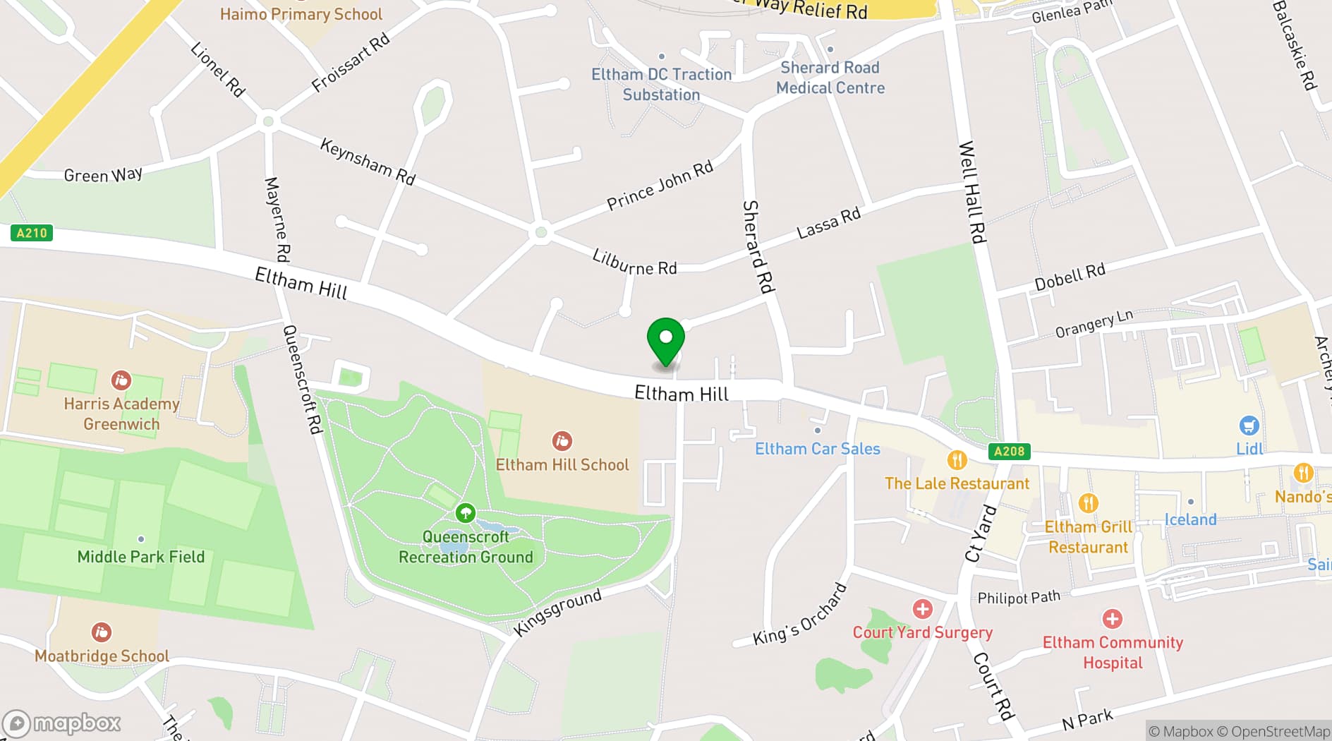 Map showing Eltham Hill Club & Institute