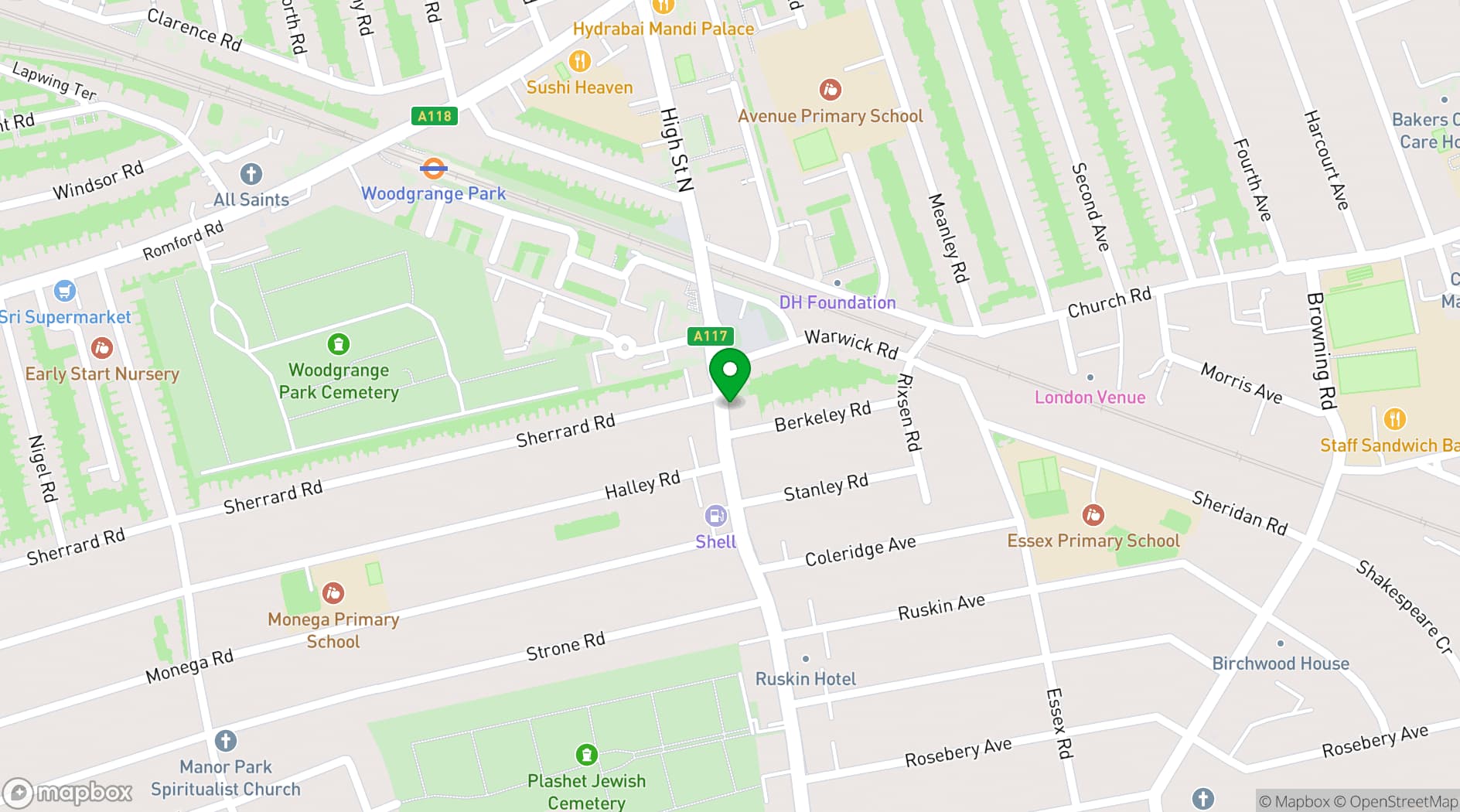 Map showing Manor Park Christian Centre