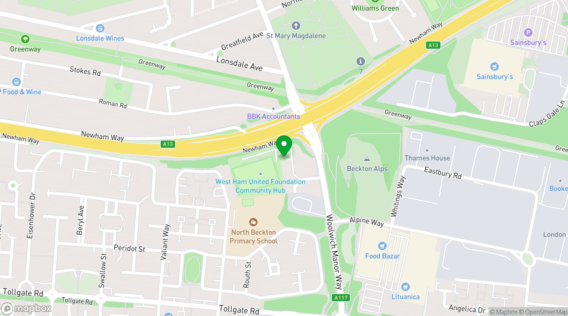 Map showing West Ham United Foundation