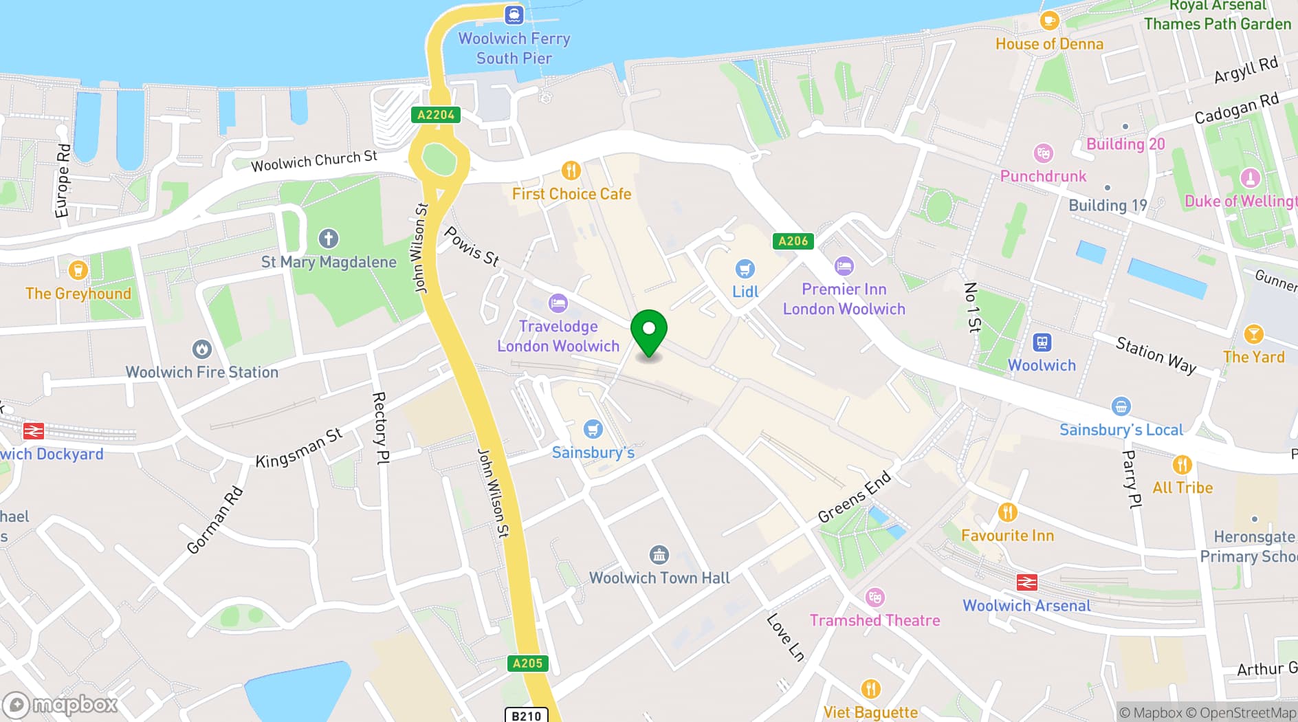 Map showing Woolwich Front Room