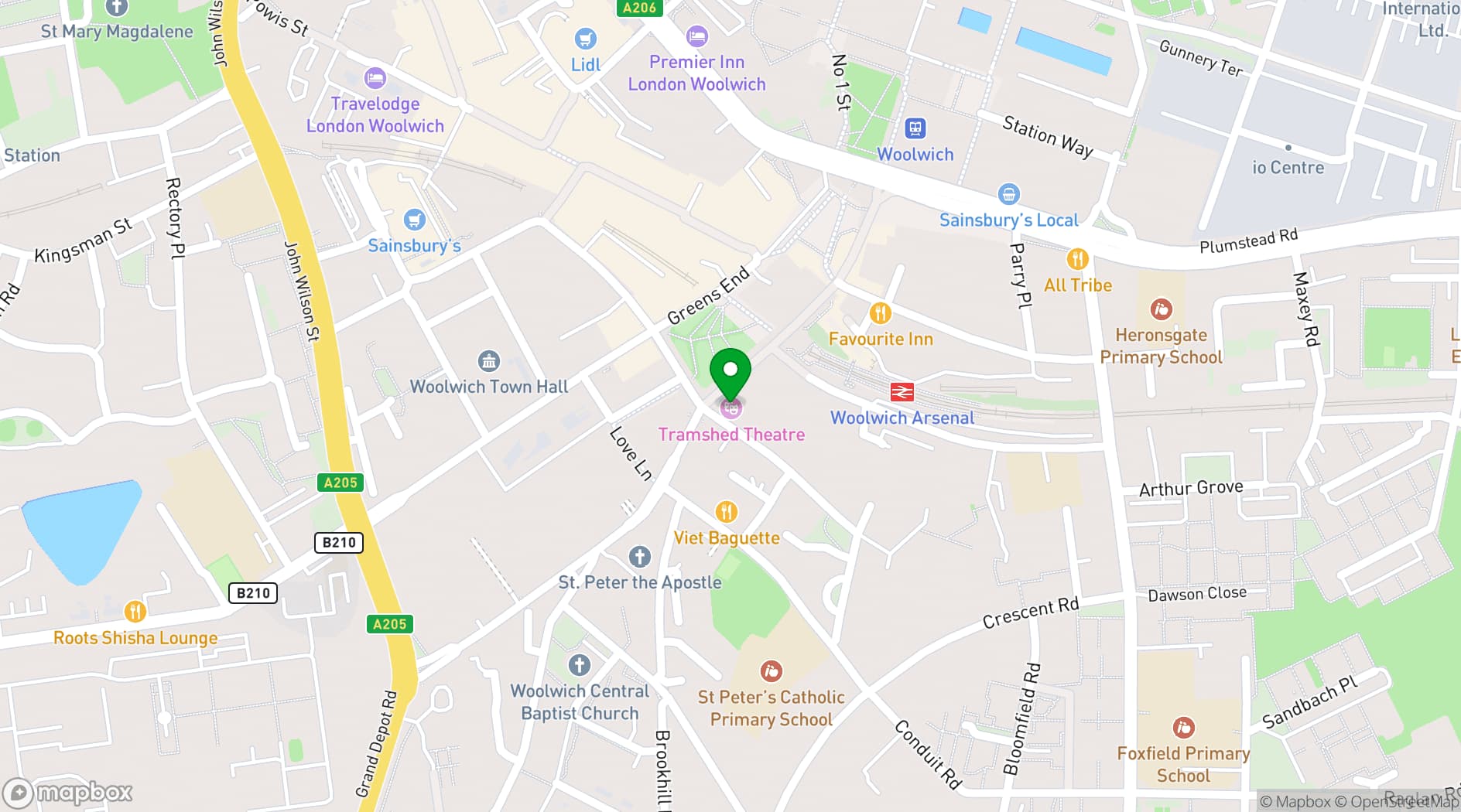 Map showing Tramshed, Woolwich