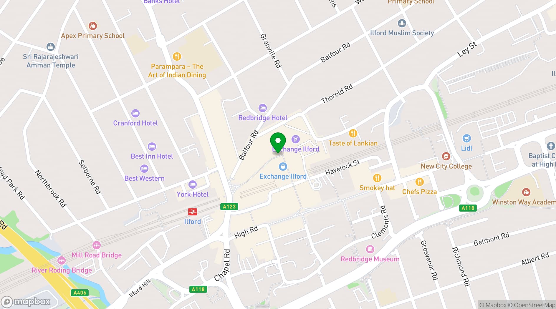 Map showing Exchange Ilford