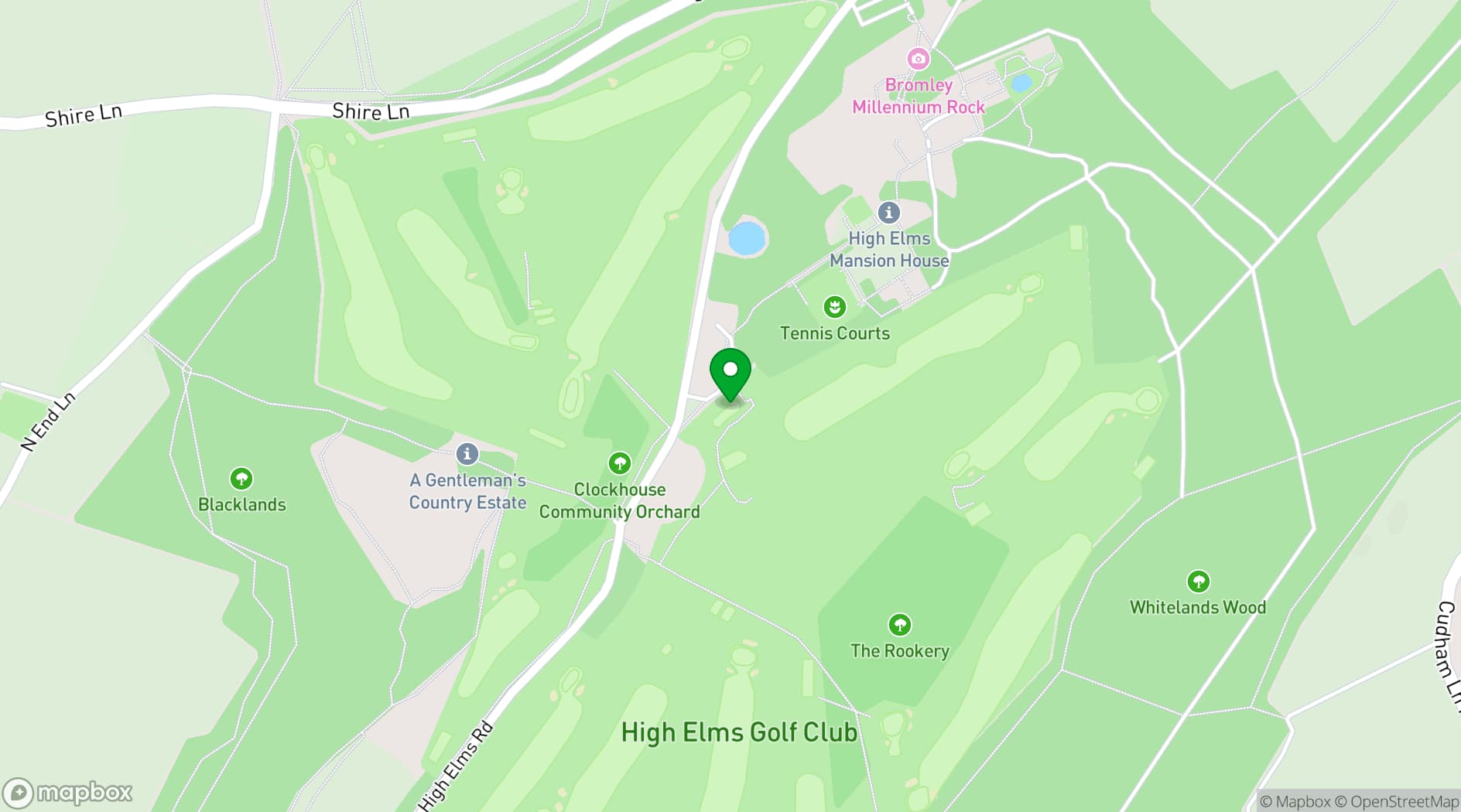 Map showing High Elms Golf Course