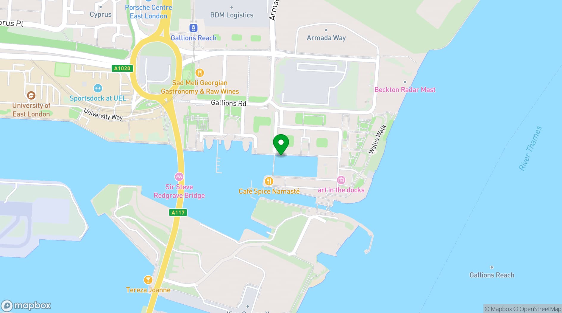 Map showing Well Bean Co - Royal Albert Wharf