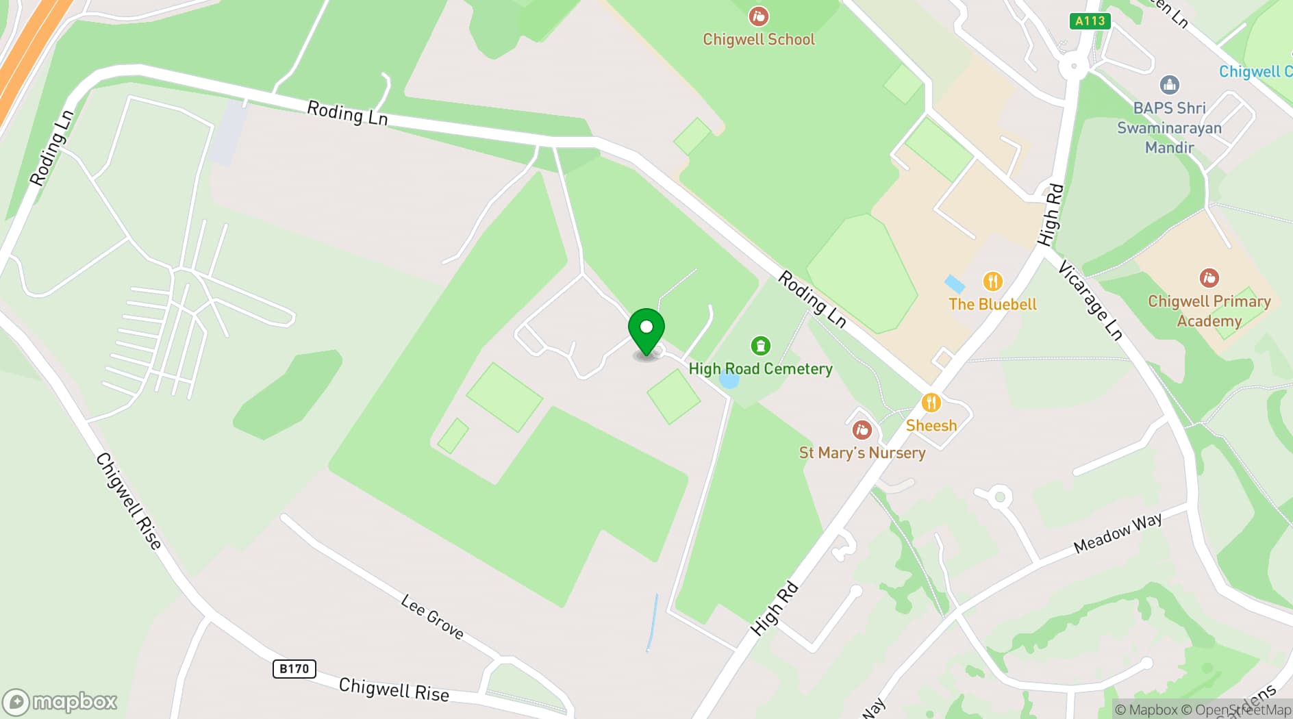 Map showing Chigwell Hall