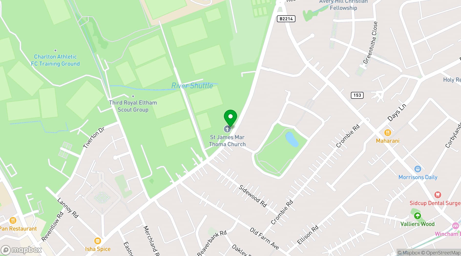 Map showing St James Mar Thoma Church Hall & Sports Fields